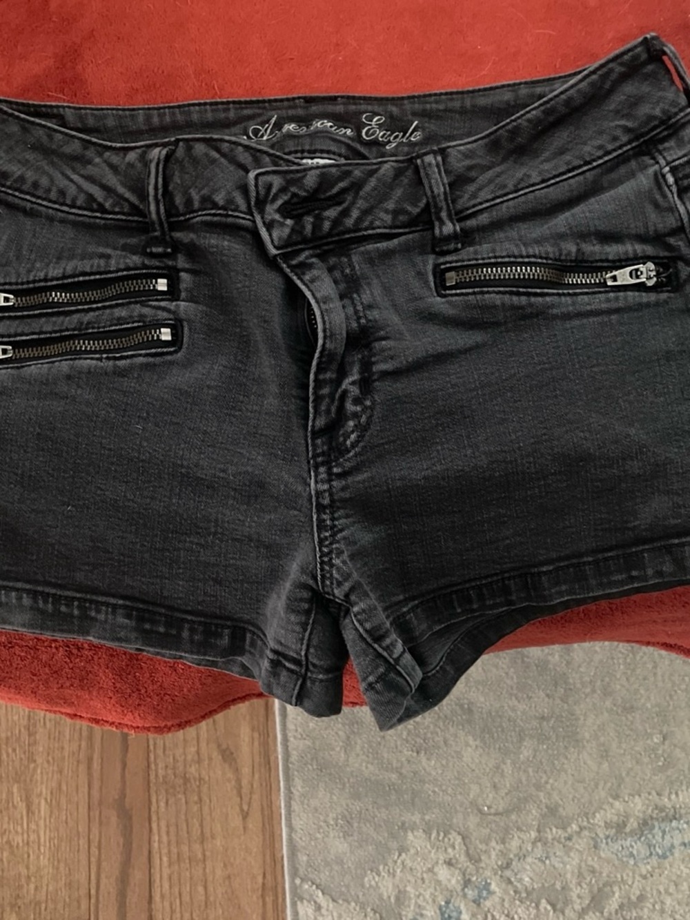 American Eagle Outfitters Black Jean Shorts with Zipper Details